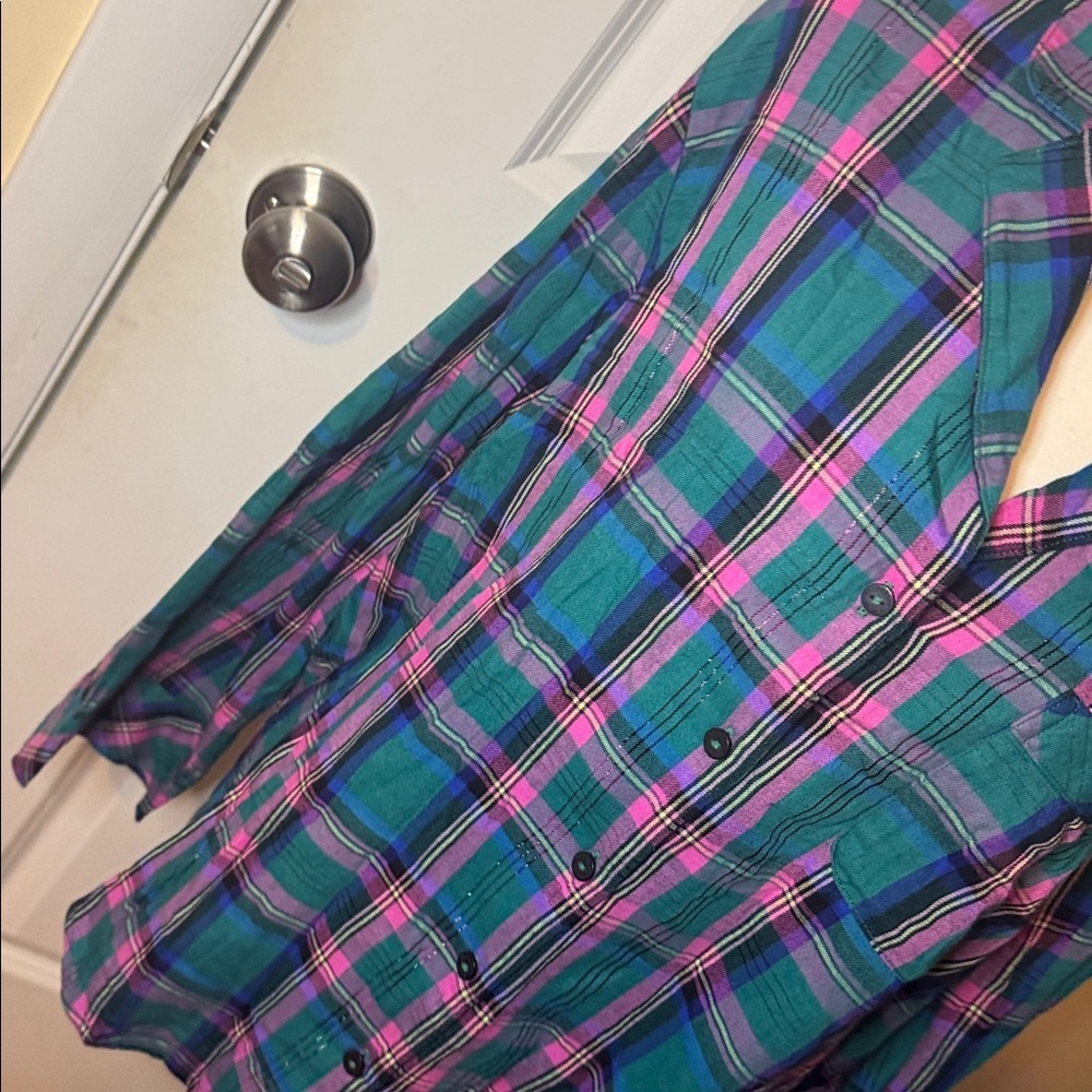NWT Victoria's Secret Pajama Top Women Sm Green Plaid Button Long Sleeve Sleep - Picture 3 of 6